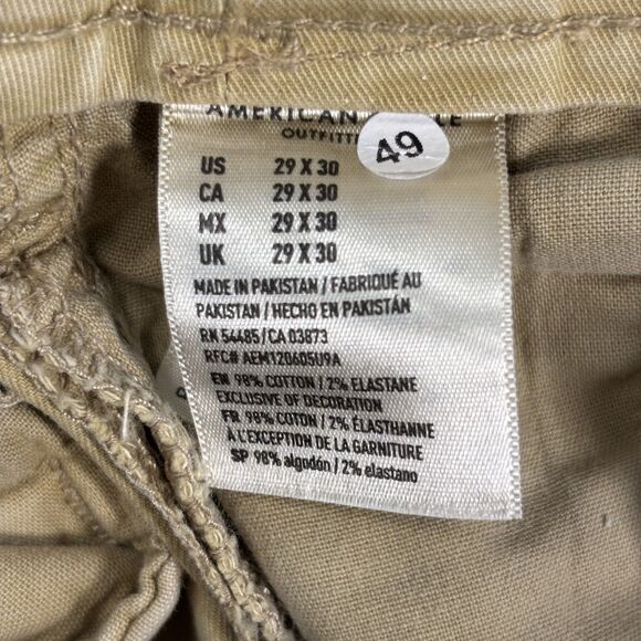 American Eagle Pants Mens 29x30 Khaki Stretch Chino Casual Flat Front Tan - Picture 8 of 9